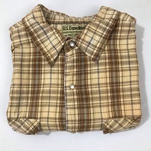 Us ExpeditIon Plaid Long Sleeve Pearl Snap Men XL